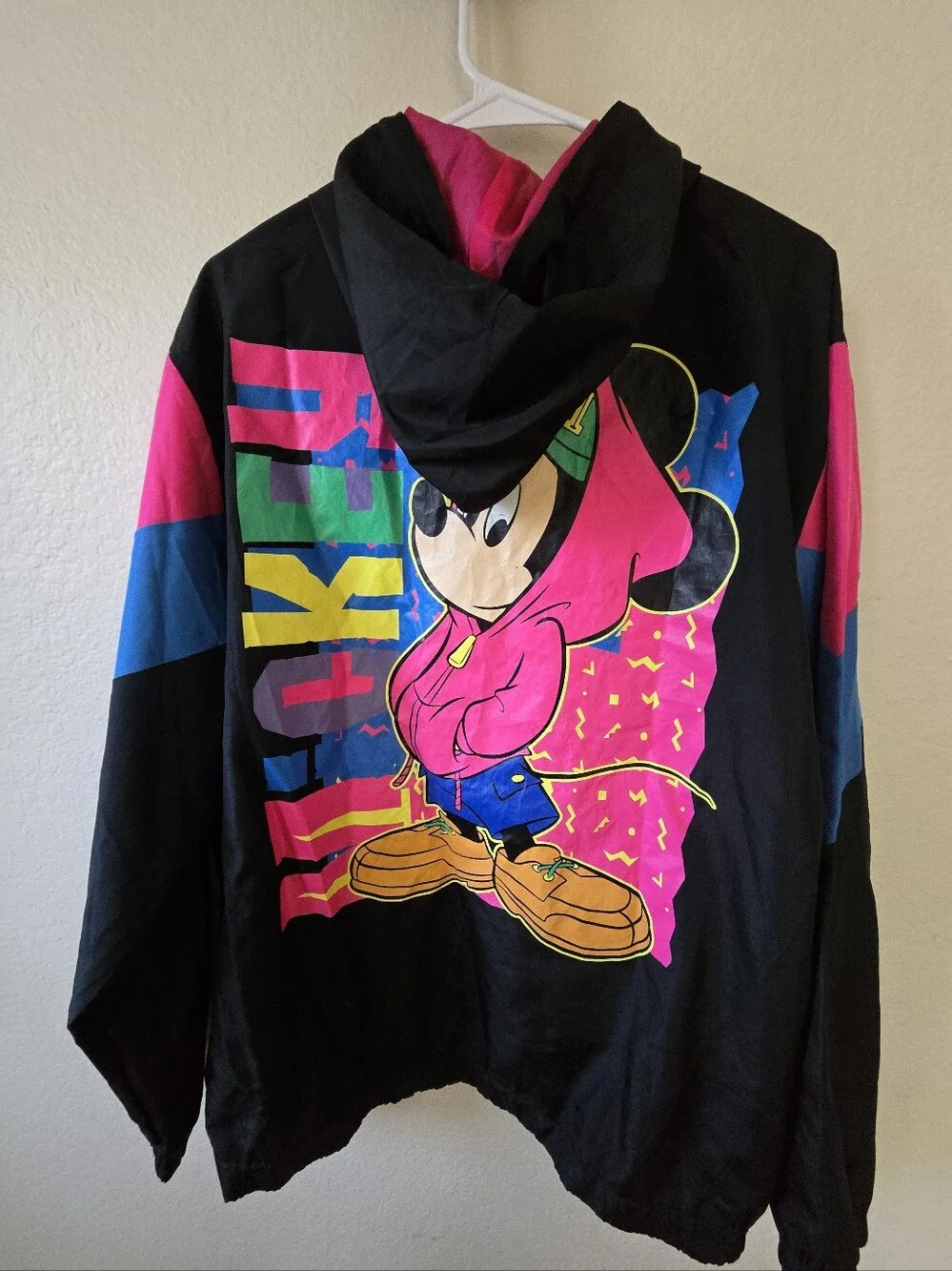 Vintage Disney 80s Mickey Half Zip Wind Breaker Hoodie Jacket Sz L